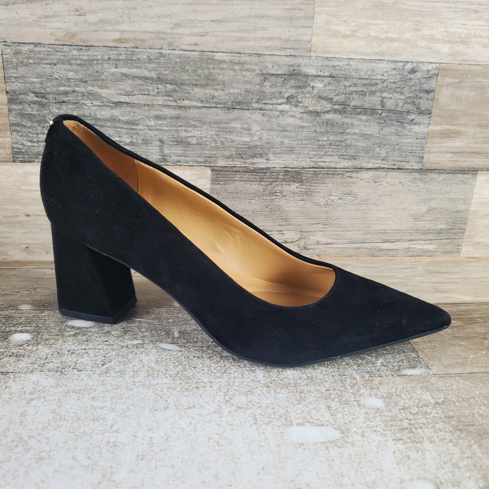 Nine West Kalore 9x9 Womens Pump Heels Sz 7 Black Suede Stylish Block Heel